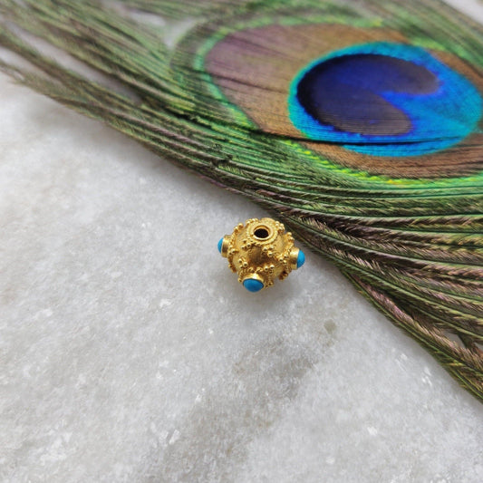 18k Solid Yellow Gold Turquoise Ball Spacer Beads - Kanika Creations