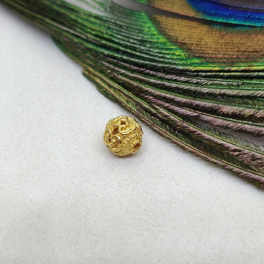 18k Solid Yellow Gold Fancy Spacer Antique Beads 7mm - Kanika Creations