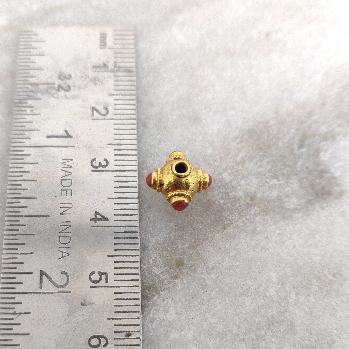18k Solid Yellow Gold Coral Beads 8mm DIY Jewelry - Kanika Creations