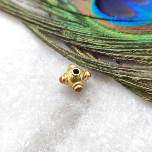 18k Solid Yellow Gold Coral Beads 8mm DIY Jewelry - Kanika Creations