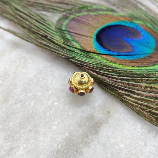 18k Solid Yellow Gold Ruby Round Spacer Beads - Kanika Creations