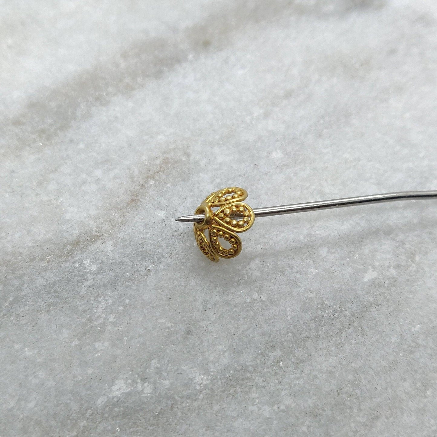 18k Yellow Gold Antique Floral Beads Cap Finding 10mm - Kanika Creations