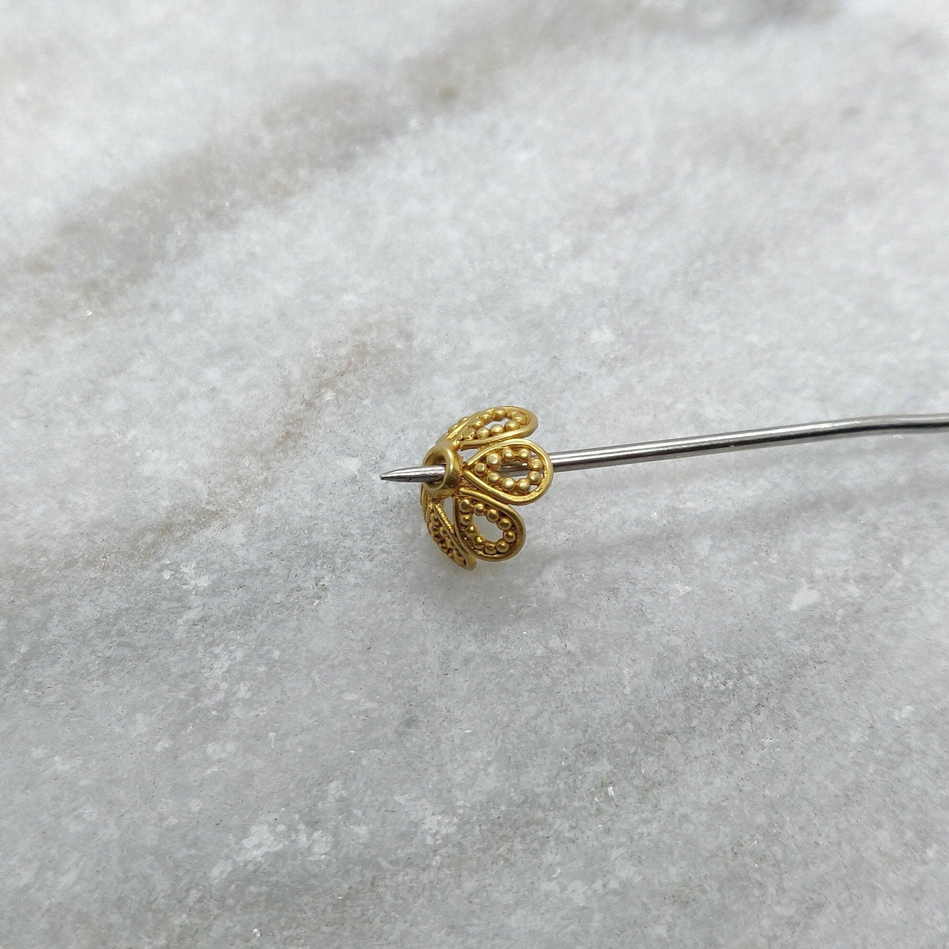 18k Yellow Gold Antique Floral Beads Cap Finding 10mm - Kanika Creations