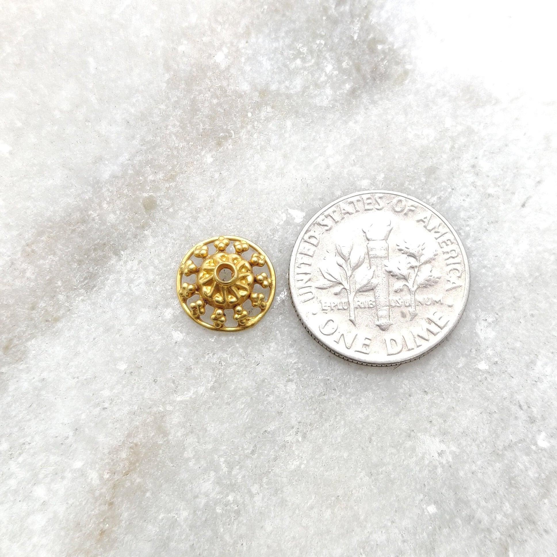 18k Yellow Gold Round Bead Caps For Jewelry 10mm - Kanika Creations
