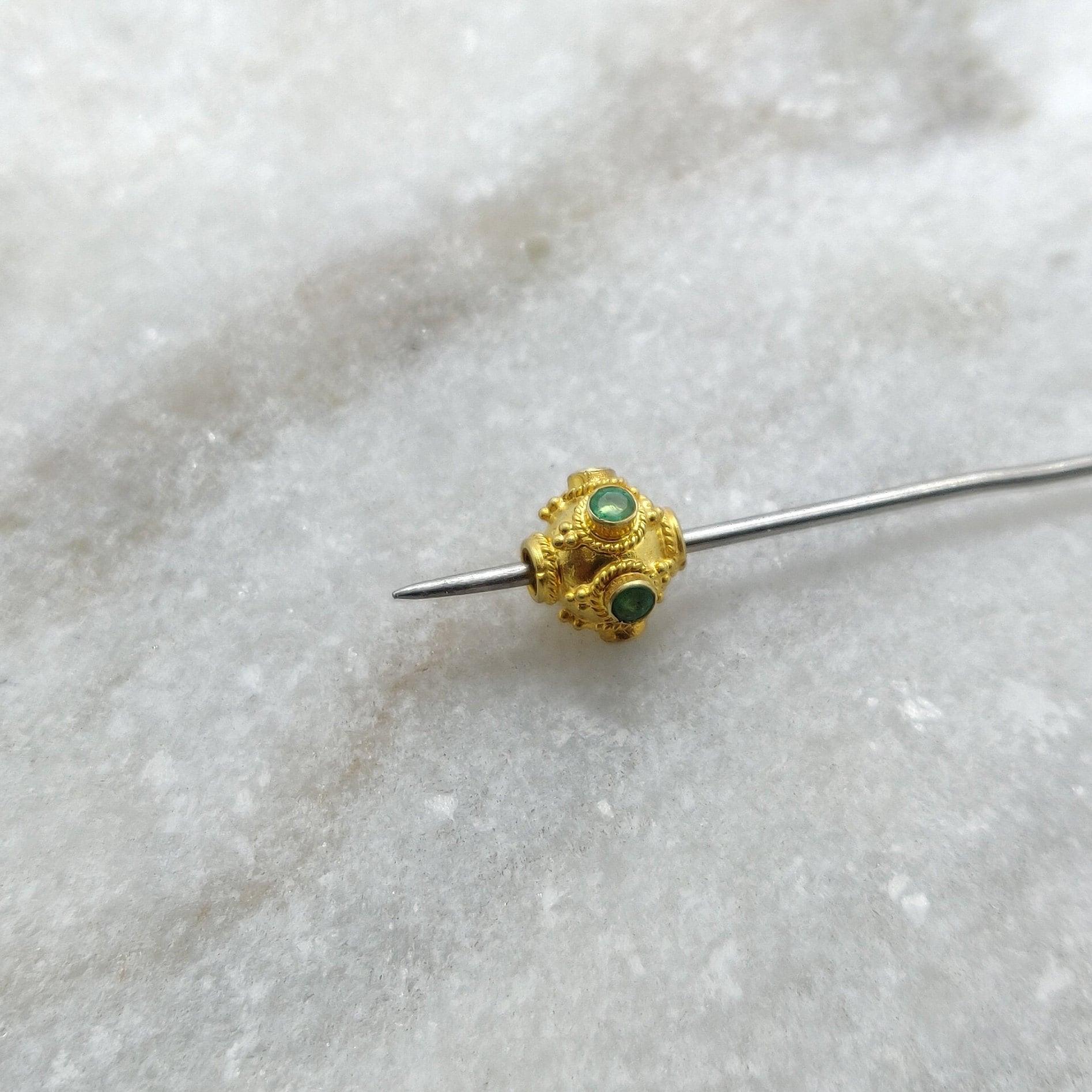 18k Yellow Gold Stone Studded Rondelle Beads 7.5mm - Kanika Creations