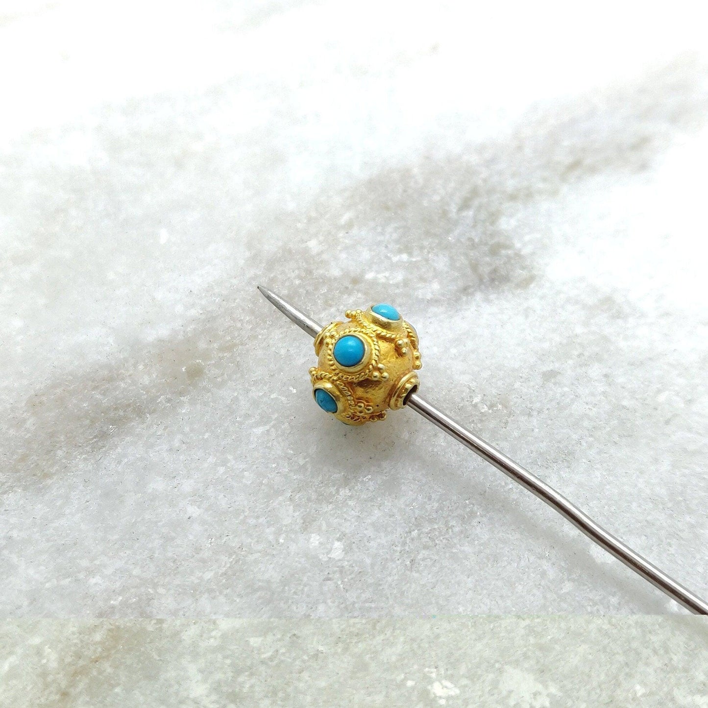 9mm 18k Solid Gold Turquoise Spacer Beads - Kanika Creations