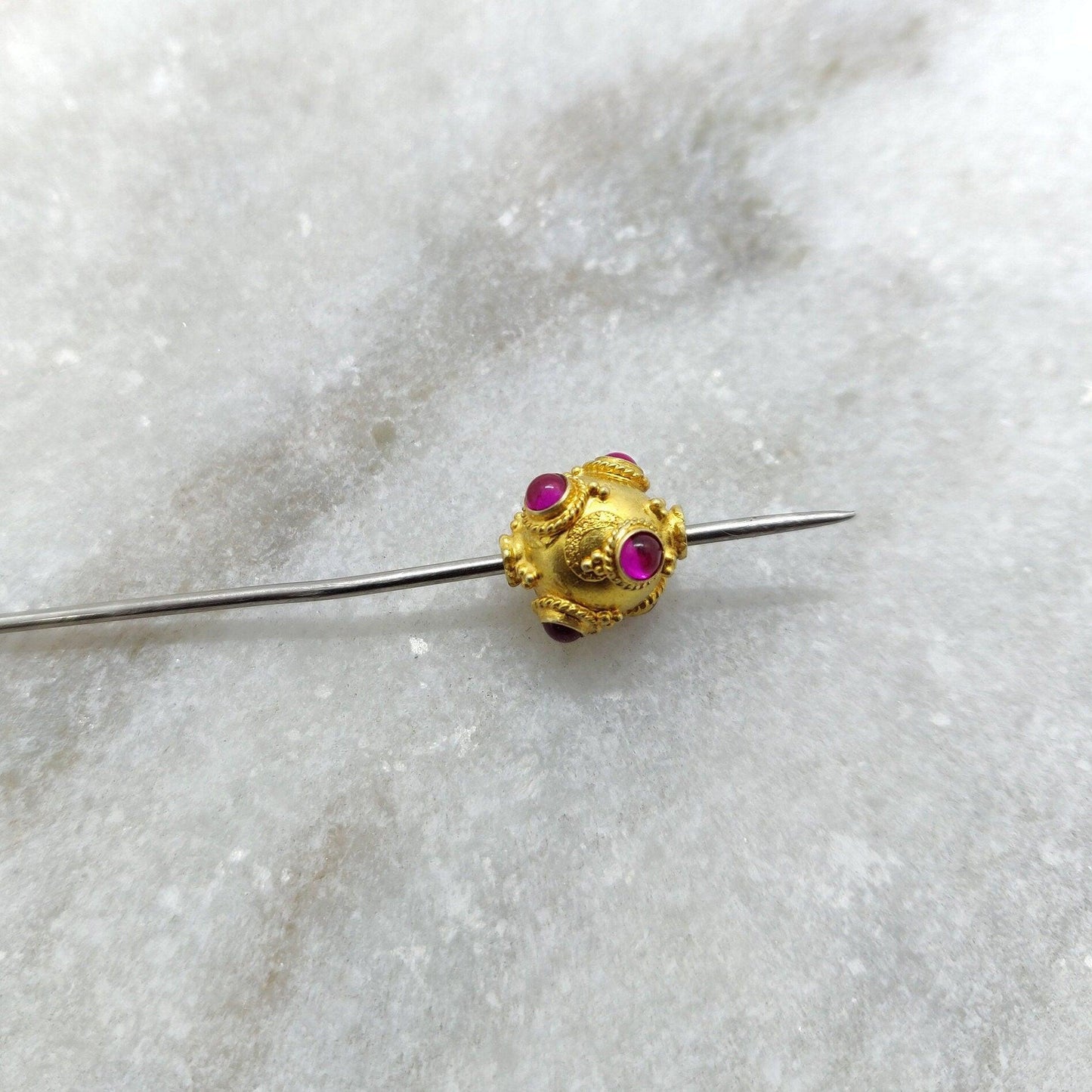 18k Solid Yellow Gold Ruby Ball Spacer Beads 11x10mm - Kanika Creations