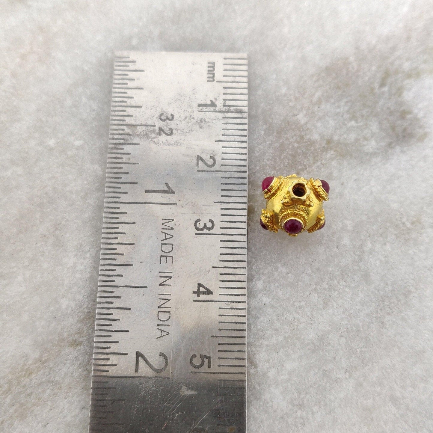 18k Solid Yellow Gold Ruby Ball Spacer Beads 11x10mm - Kanika Creations