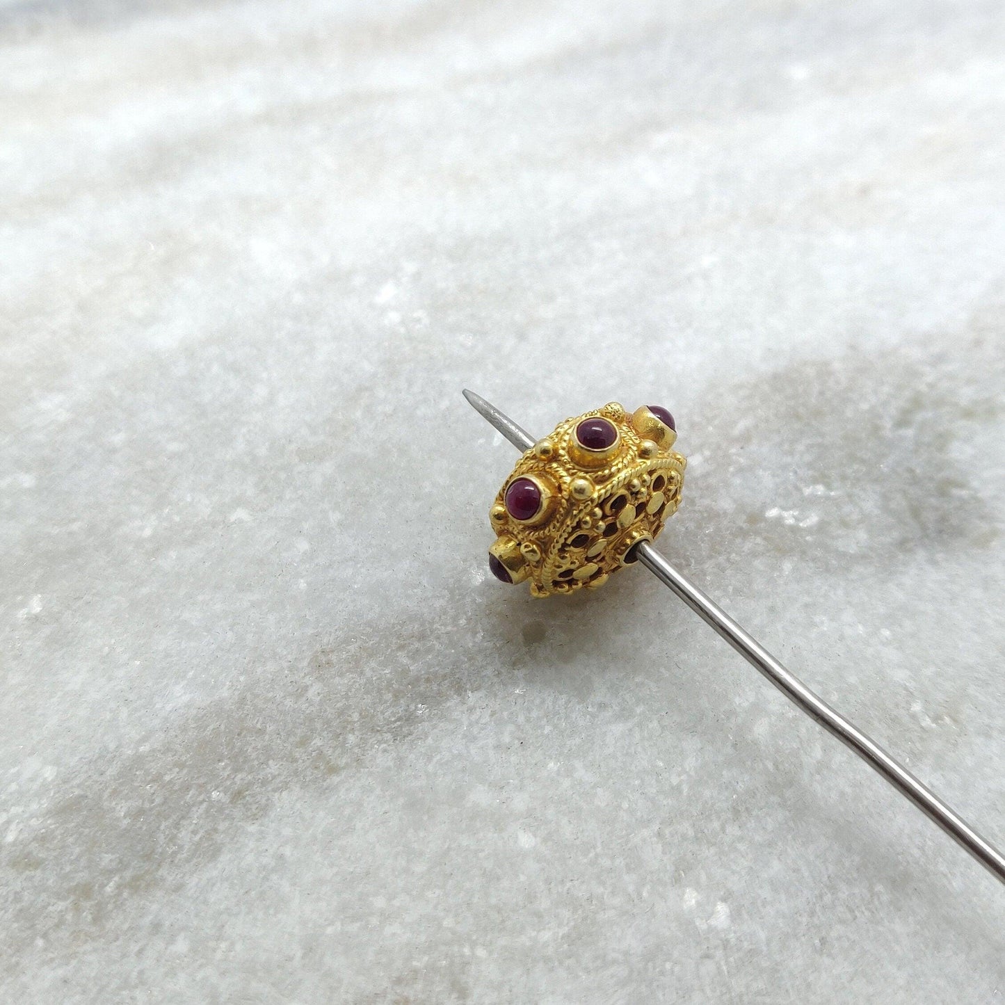 18k Solid Yellow Gold Ruby Antique Rondelle Beads 9x14mm - Kanika Creations
