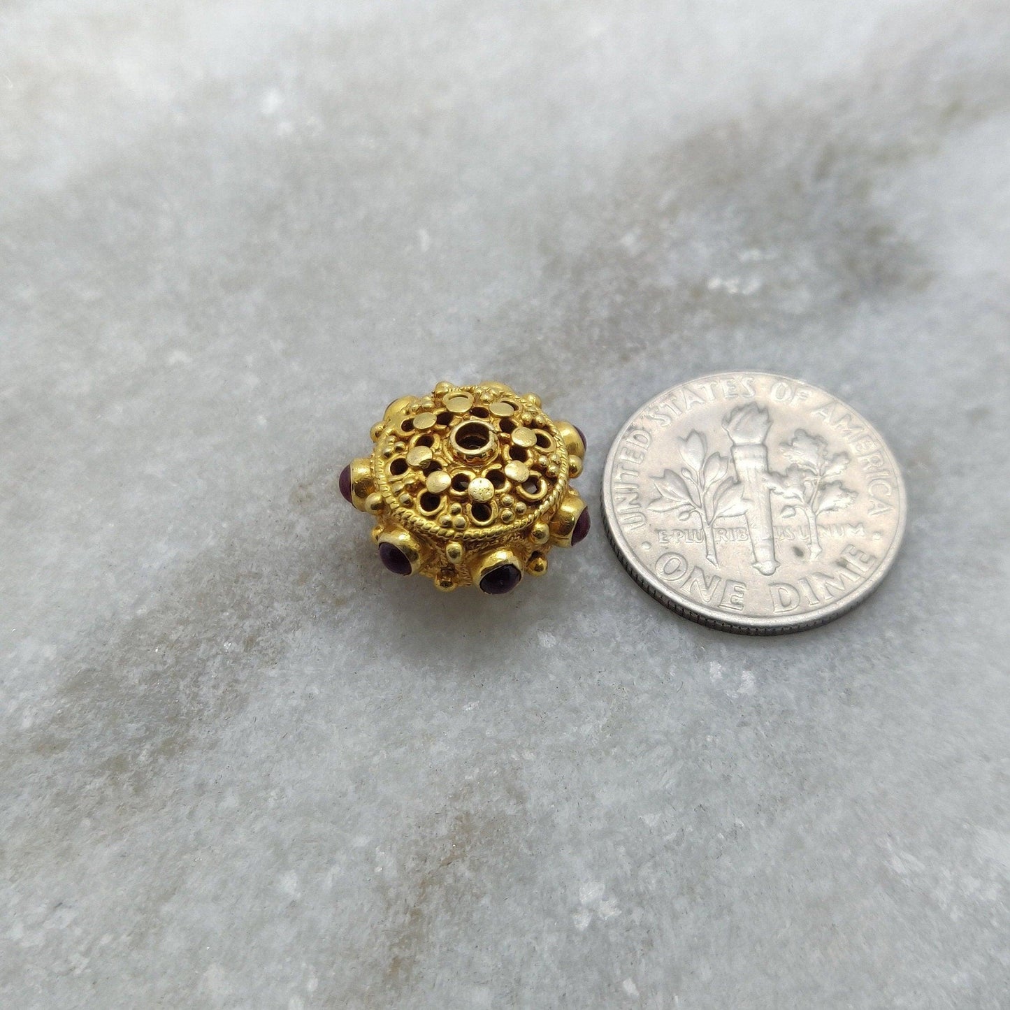 18k Solid Yellow Gold Ruby Antique Rondelle Beads 9x14mm - Kanika Creations