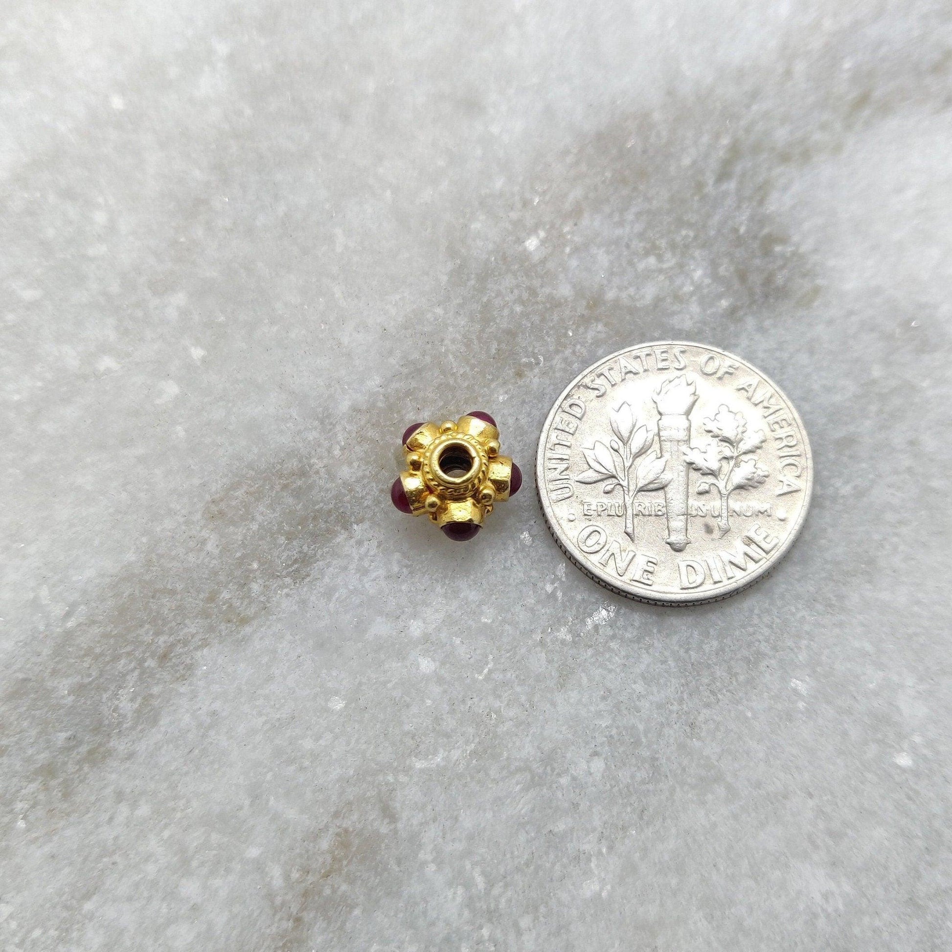 18k Yellow Gold Wheel Spacer Beads with Ruby - Kanika Creations