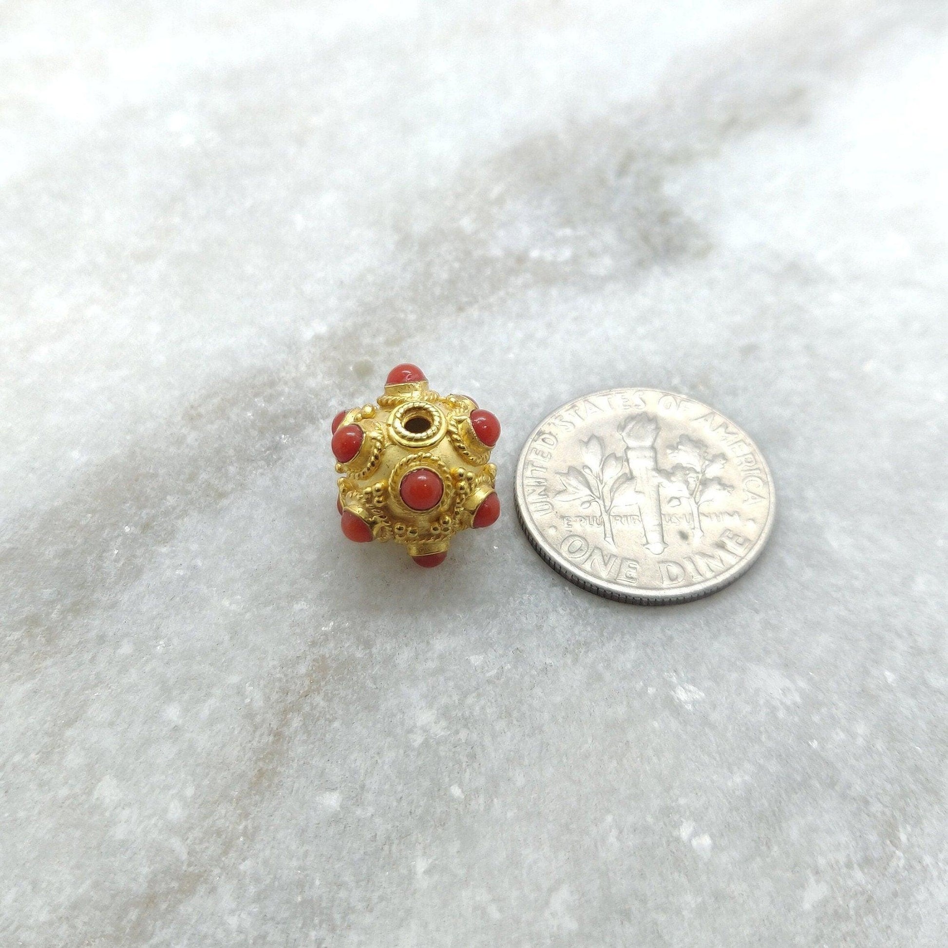 18k Solid Yellow Gold Coral Rondelle Beads - Kanika Creations