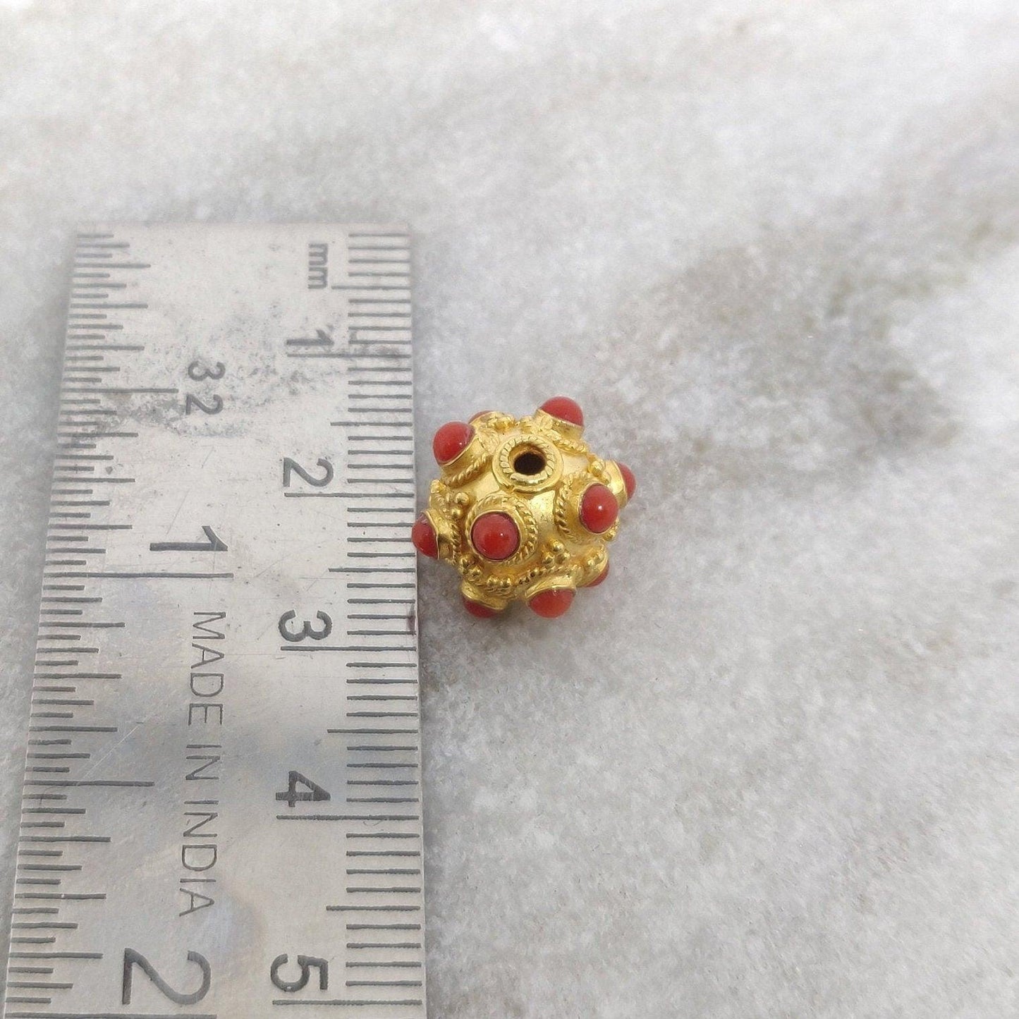 18k Solid Yellow Gold Coral Rondelle Beads - Kanika Creations