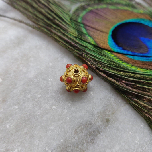 18k Solid Yellow Gold Coral Rondelle Beads - Kanika Creations