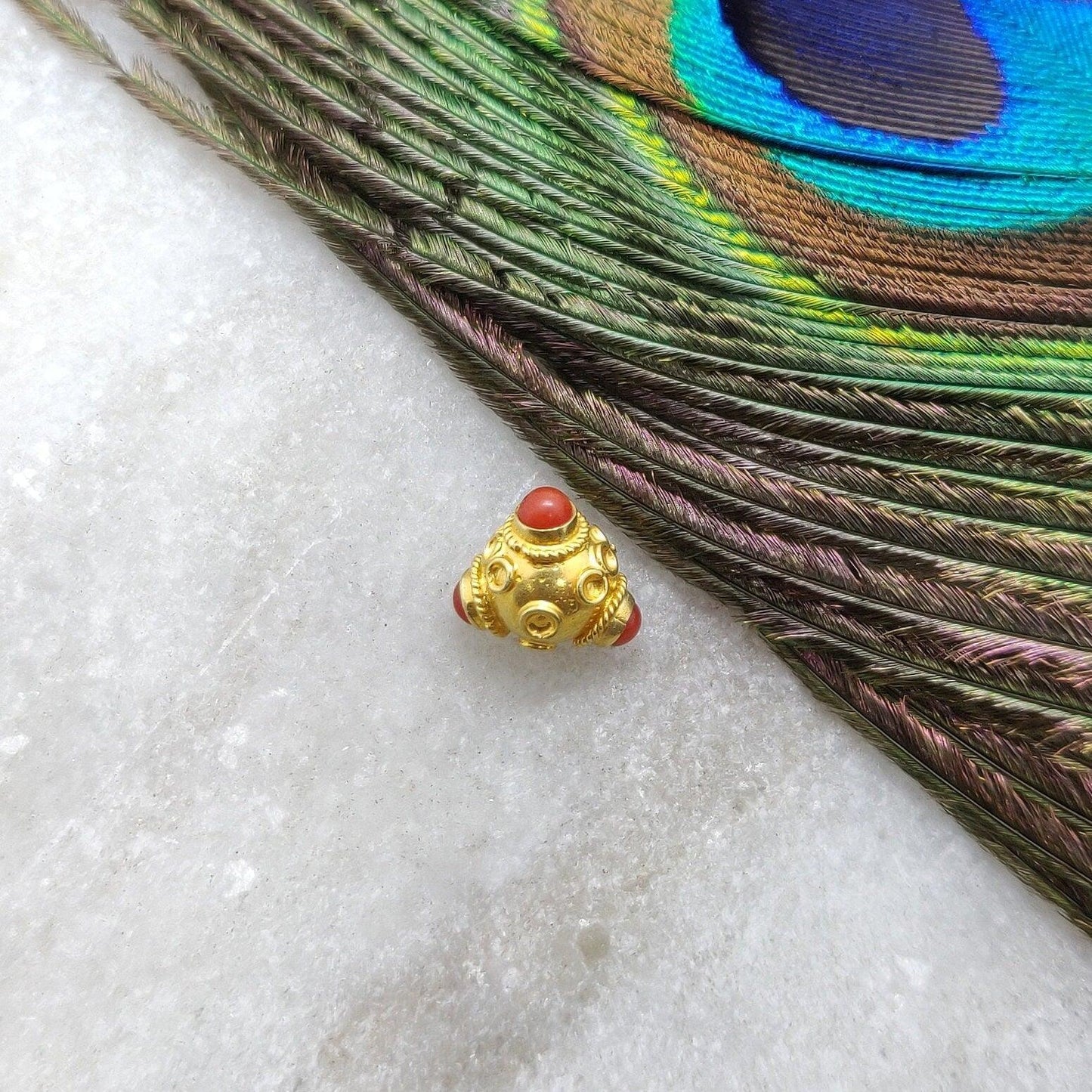 18k Yellow Gold Fancy Coral Charm Pendant 9x8mm - Kanika Creations