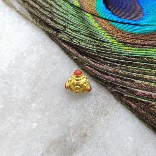 18k Yellow Gold Fancy Coral Charm Pendant 9x8mm - Kanika Creations