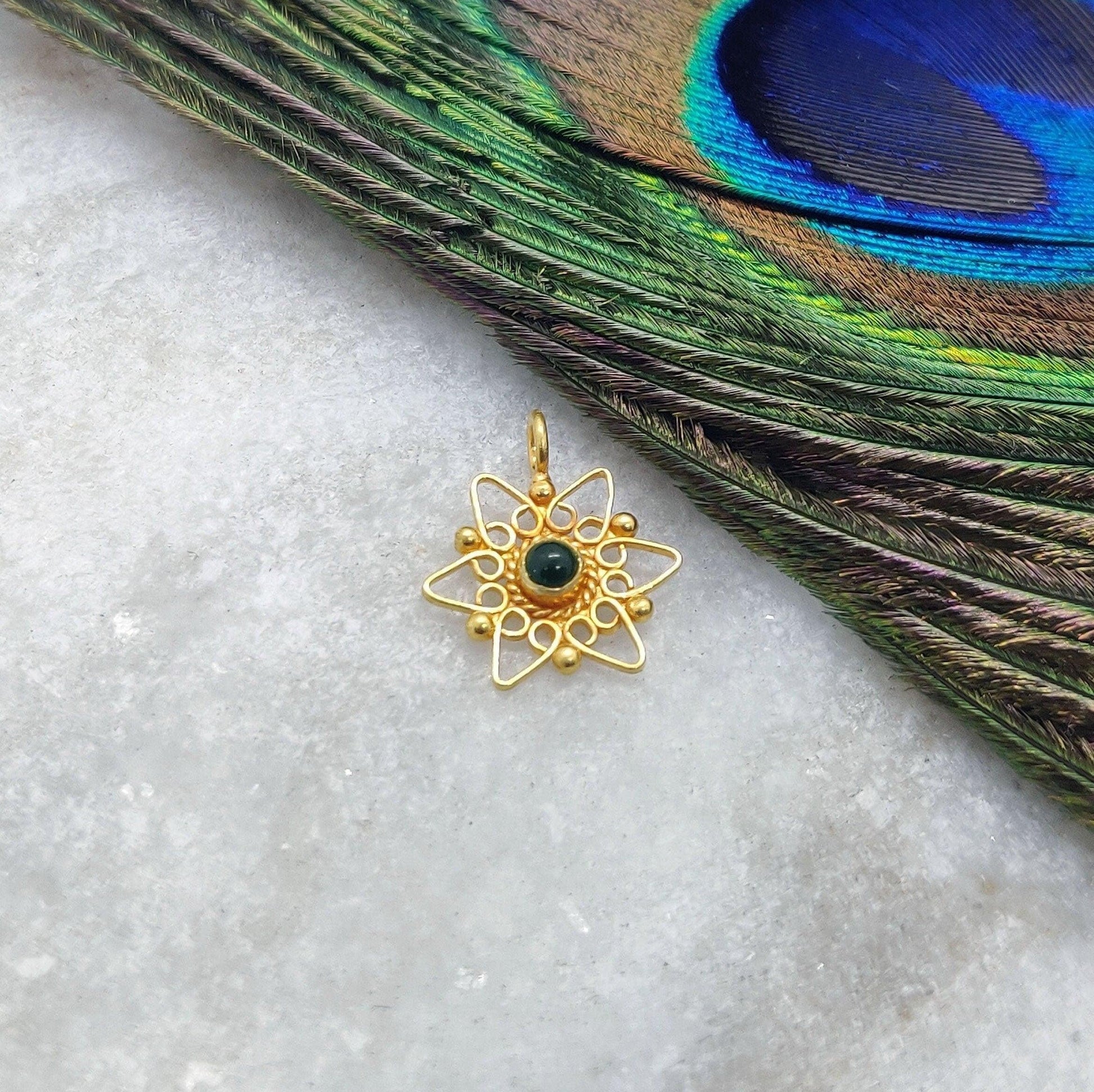 18K Solid Yellow Gold Filigree Star Charm Pendent 13mm - Kanika Creations