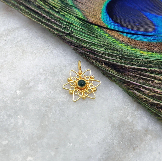 18K Solid Yellow Gold Filigree Star Charm Pendent 13mm - Kanika Creations