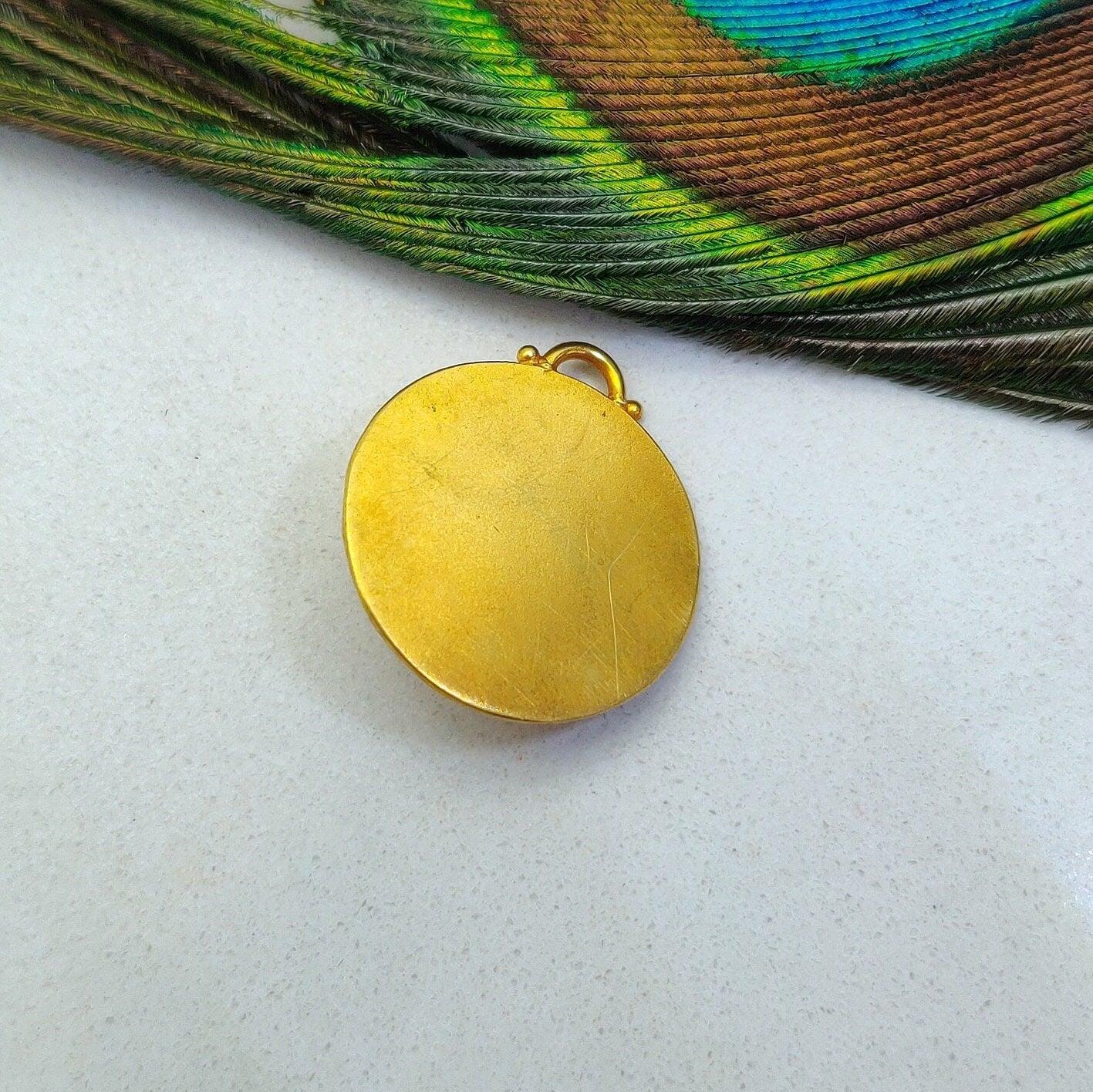 18k Solid Yellow Gold Turquoise Pendant - Kanika Creations