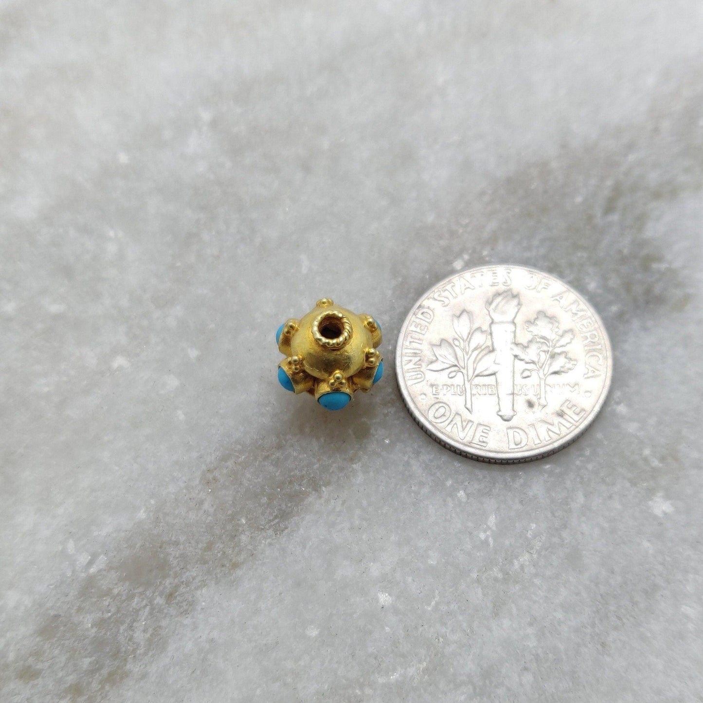 18k Yellow Gold Turquoise Wheel Spacer Bead 9mm - Kanika Creations