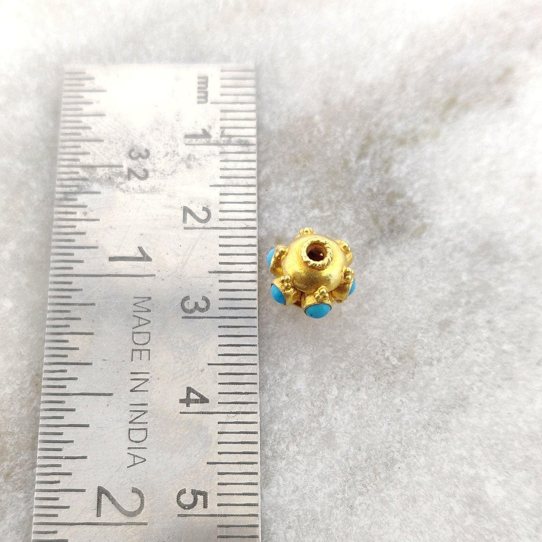 18k Yellow Gold Turquoise Wheel Spacer Bead 9mm - Kanika Creations