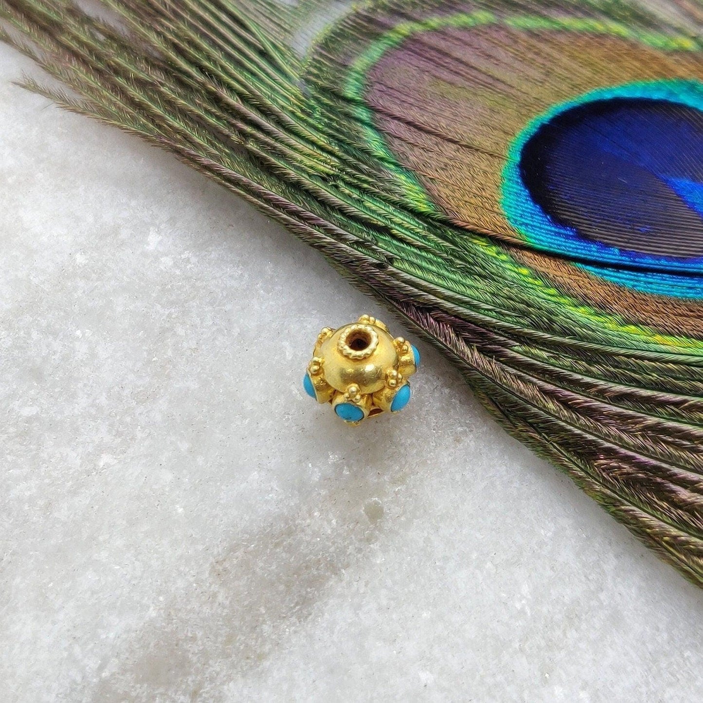 18k Yellow Gold Turquoise Wheel Spacer Bead 9mm - Kanika Creations