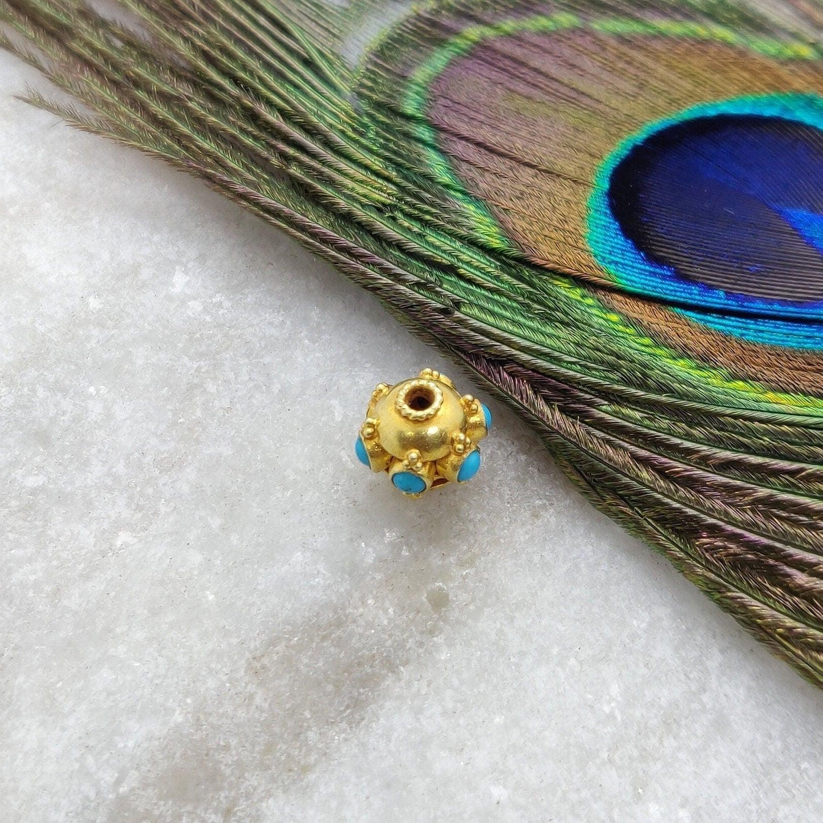 18k Yellow Gold Turquoise Wheel Spacer Bead 9mm - Kanika Creations