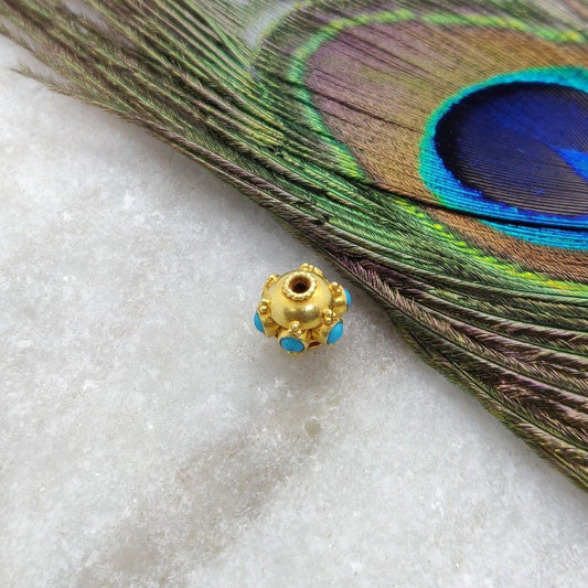 18k Yellow Gold Turquoise Wheel Spacer Bead 9mm - Kanika Creations