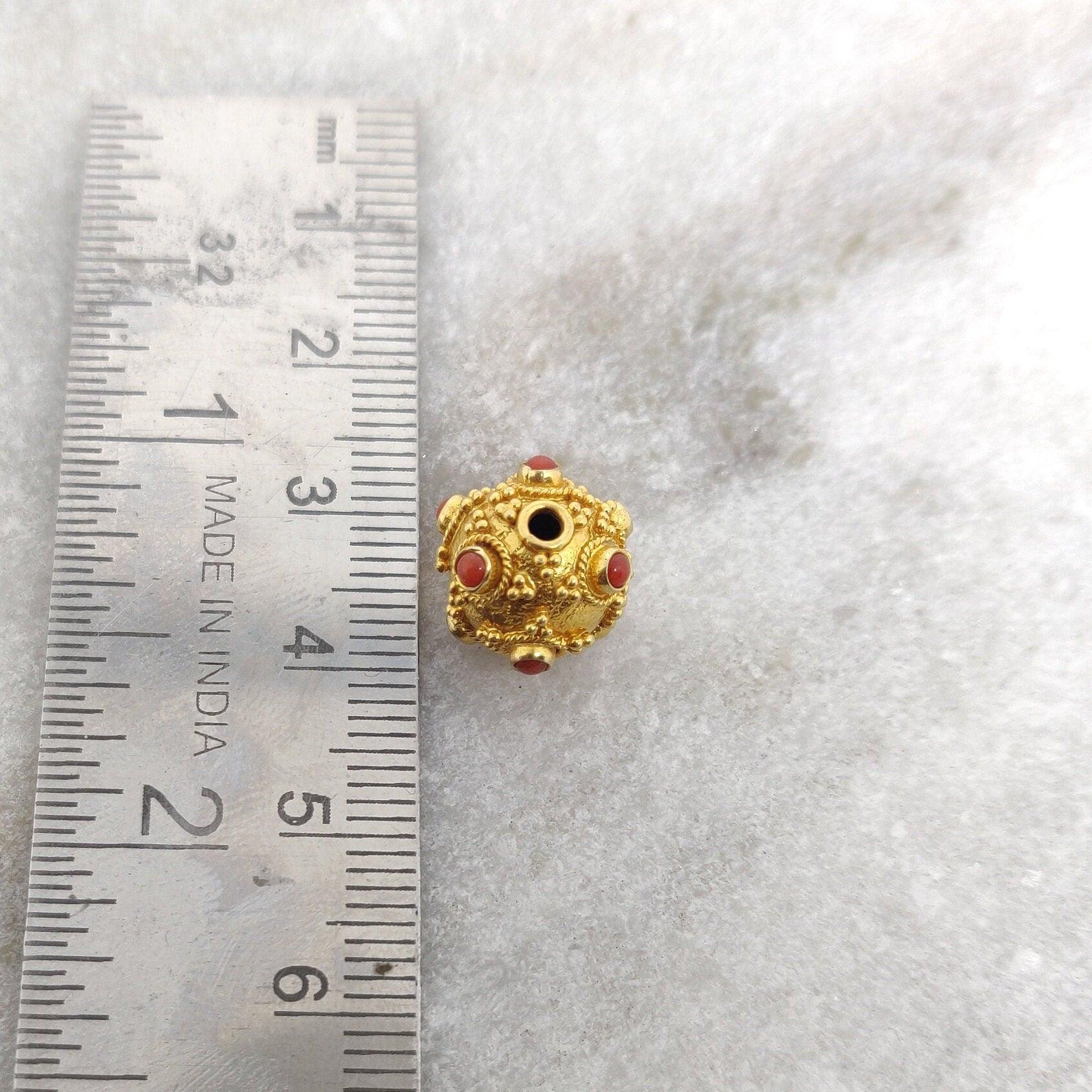 18k Solid Yellow Gold Coral Spacer Beads - 10 MM - Kanika Creations
