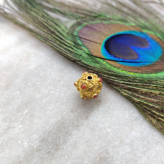 18k Solid Yellow Gold Coral Spacer Beads - 10 MM - Kanika Creations