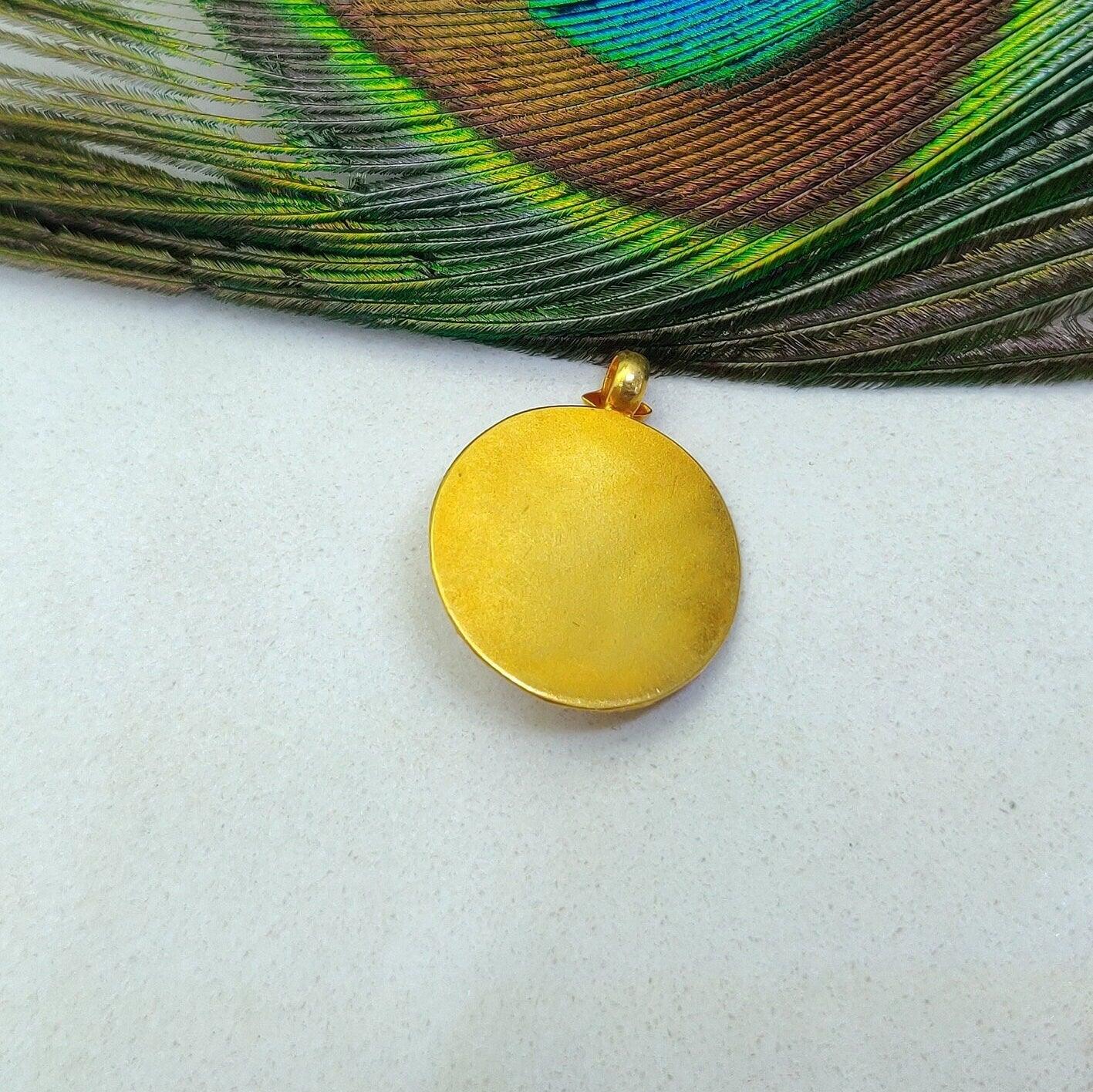 18k Solid Gold Ruby Round Antique Pendant - Kanika Creations