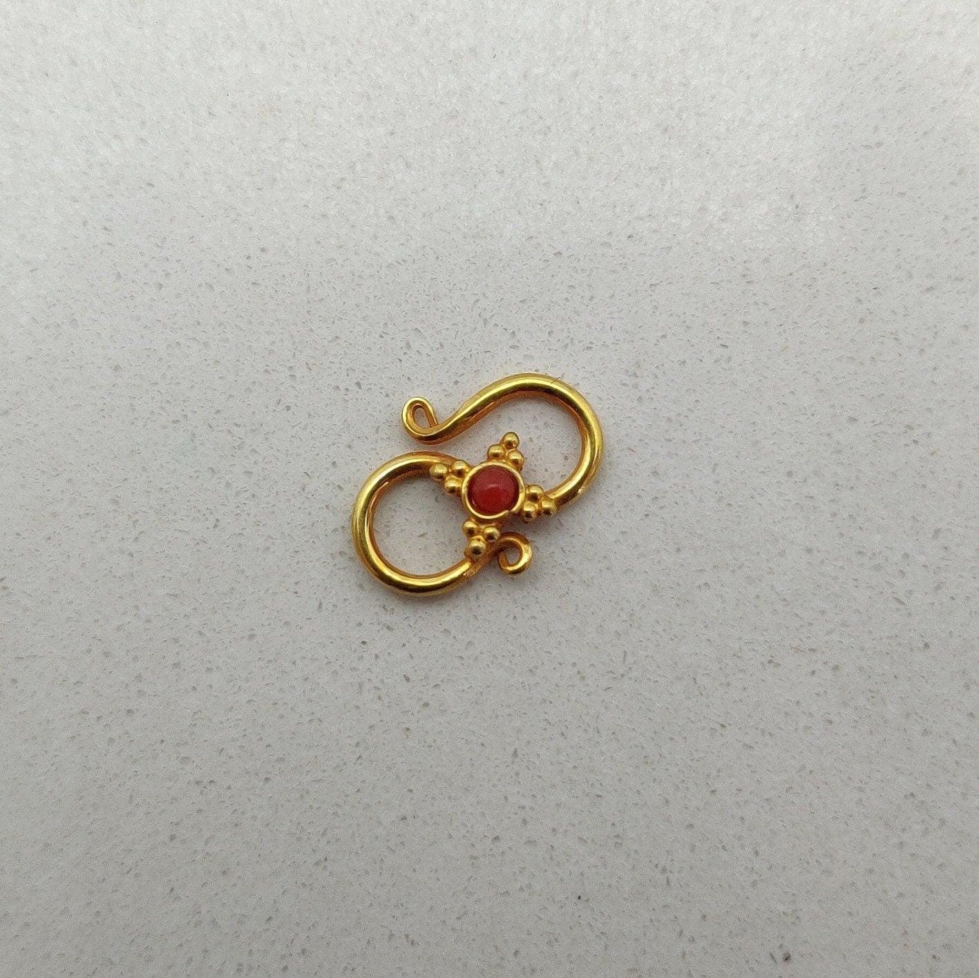 18k Yellow Gold Coral Stone S Clasp Lock Finding 12mm - Kanika Creations