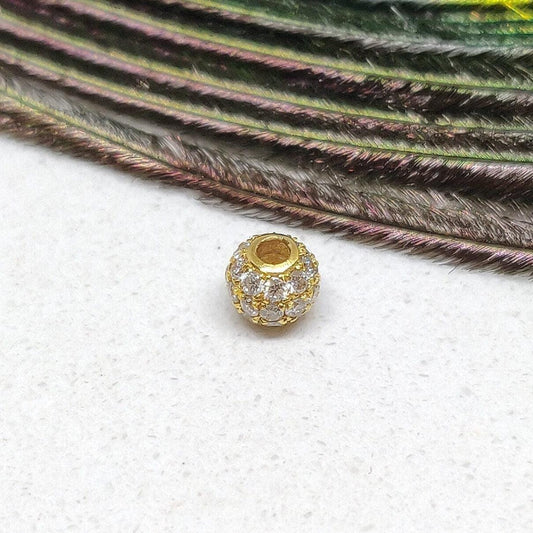 14k Solid Yellow Gold Pave Diamond Ball Beads 4 mm - Kanika Creations