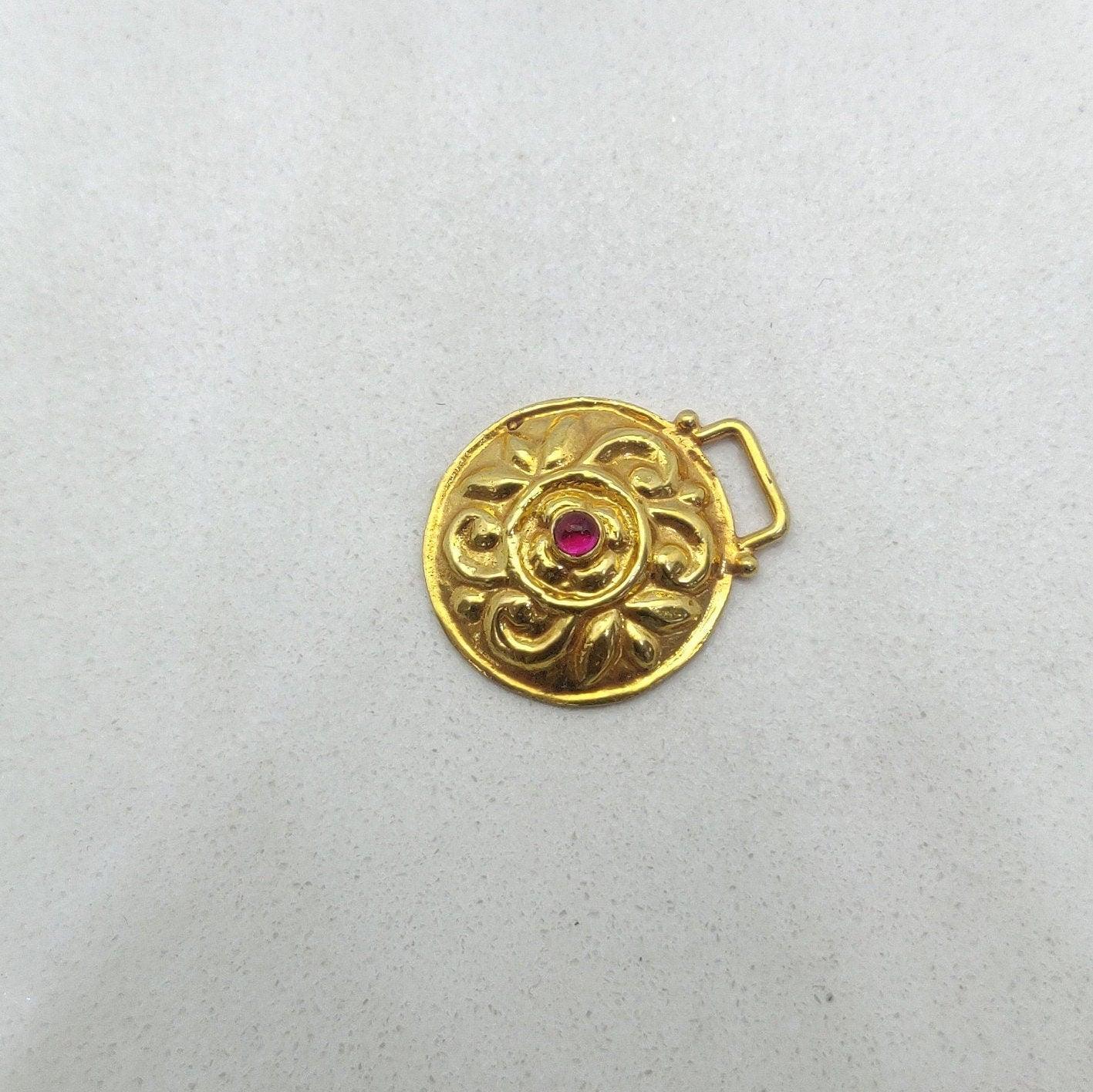 18k Solid Yellow Gold Ruby Vintage Pendant - Kanika Creations