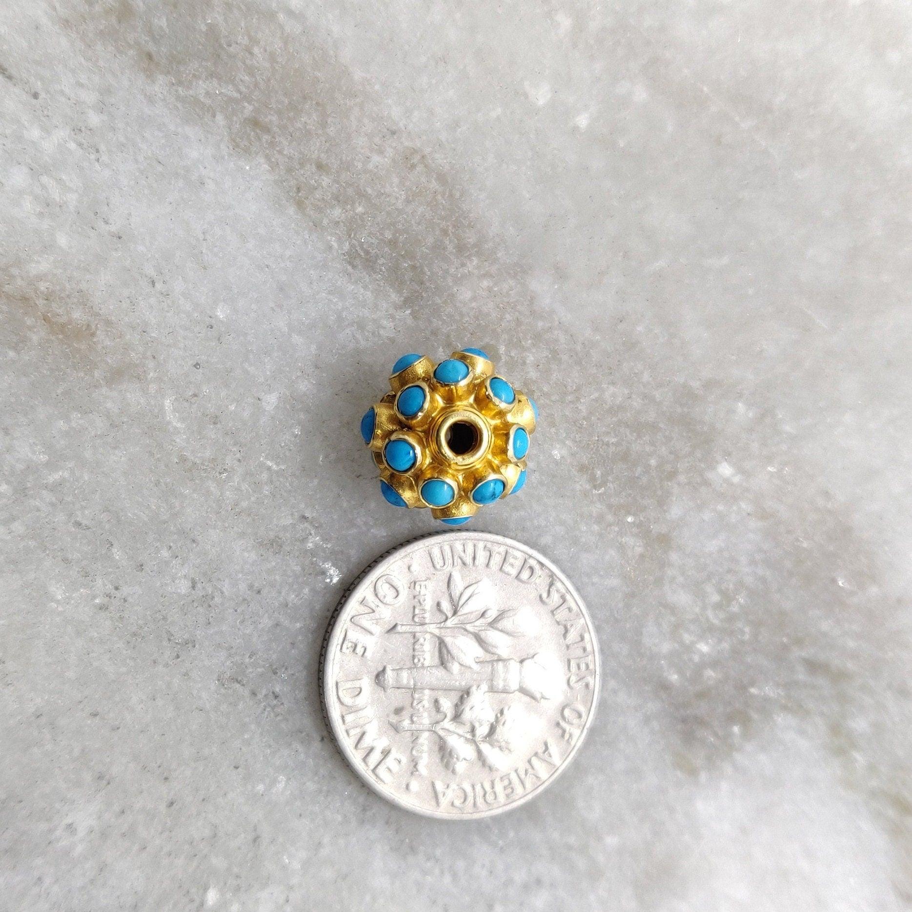 18k Yellow Gold 9mm Turquoise Ball Spacer Beads - Kanika Creations