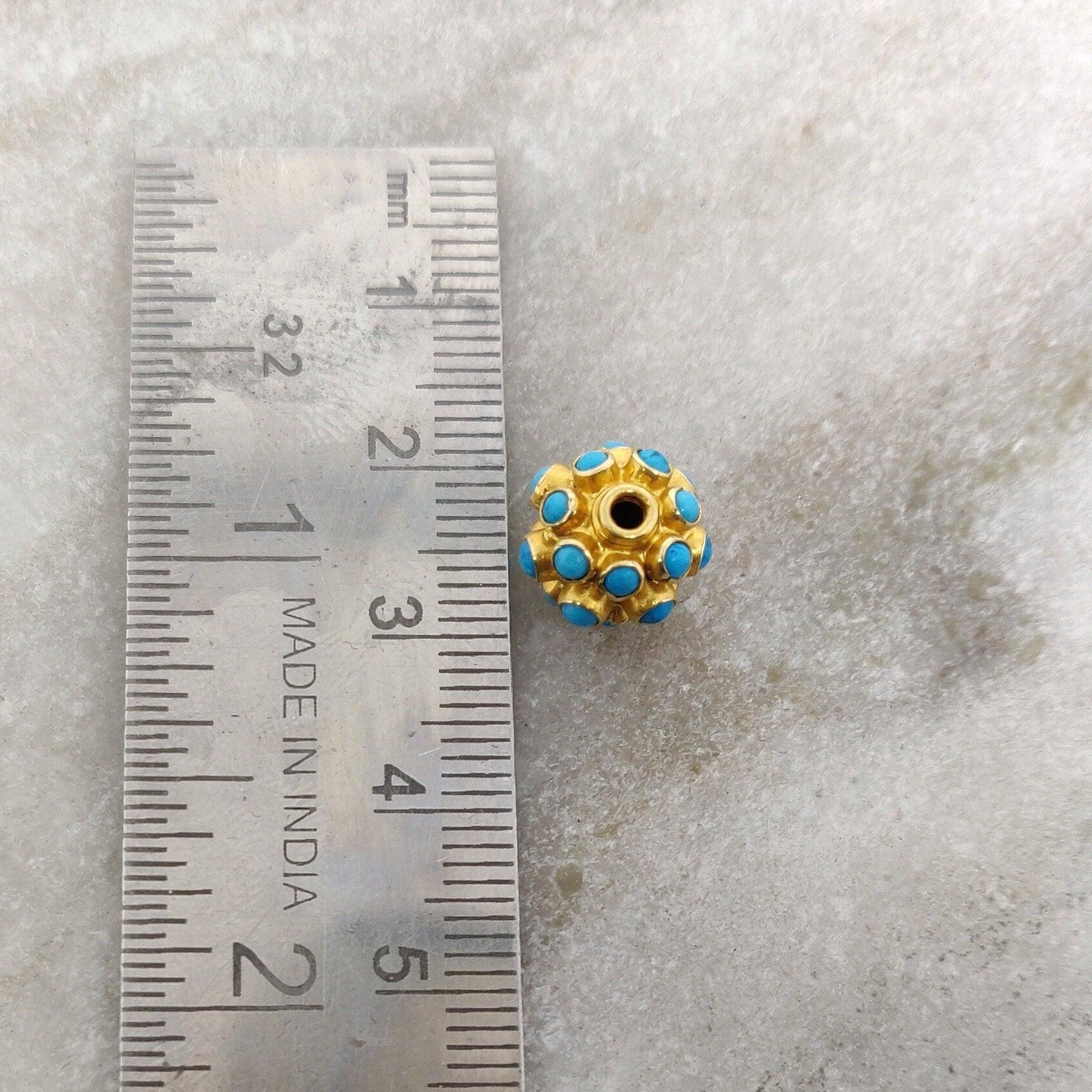 18k Yellow Gold 9mm Turquoise Ball Spacer Beads - Kanika Creations