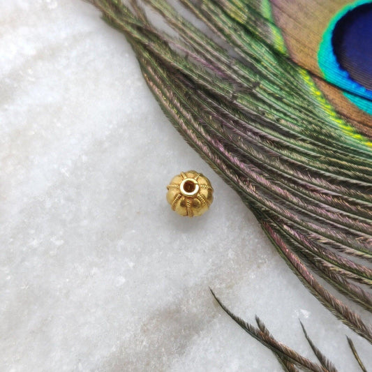 18k Solid Yellow Gold Corrugated Ball Spacer Beads 8mm - Kanika Creations