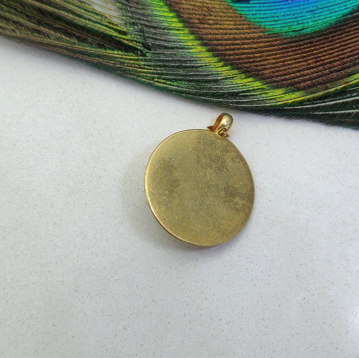 18k Solid Yellow Gold Turquoise Antique Round Pendant - Kanika Creations