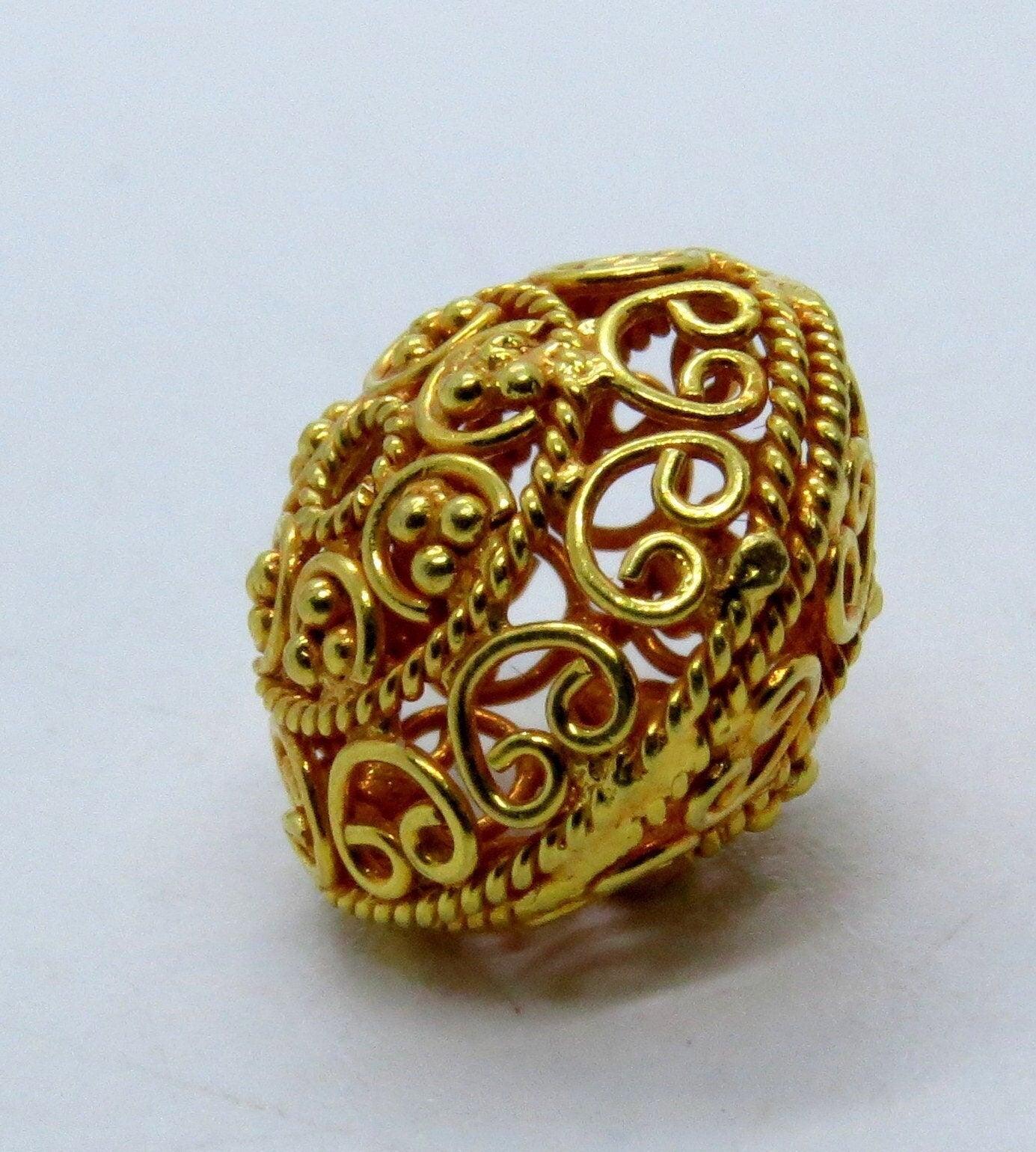 18k Solid Yellow Gold Antique Round Beads 12x14mm - Kanika Creations