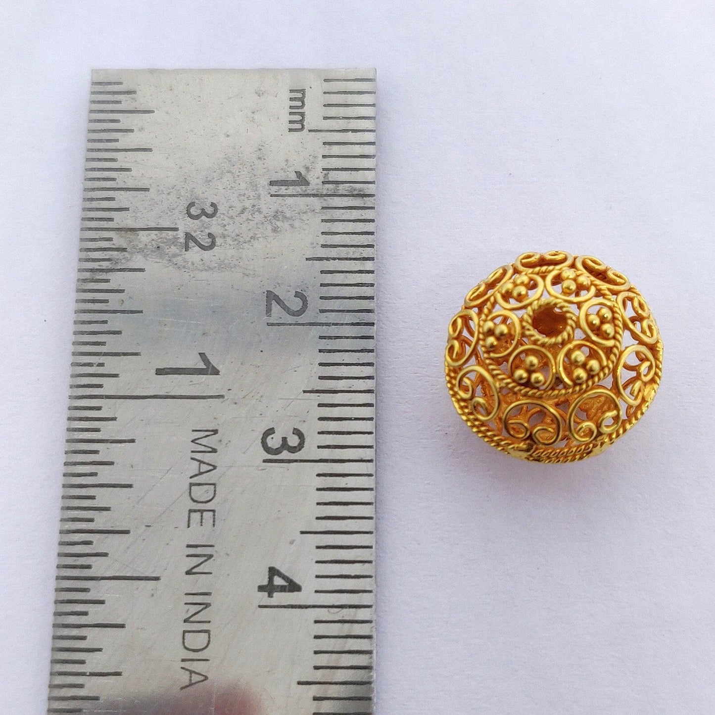18k Solid Yellow Gold Antique Round Beads 12x14mm - Kanika Creations