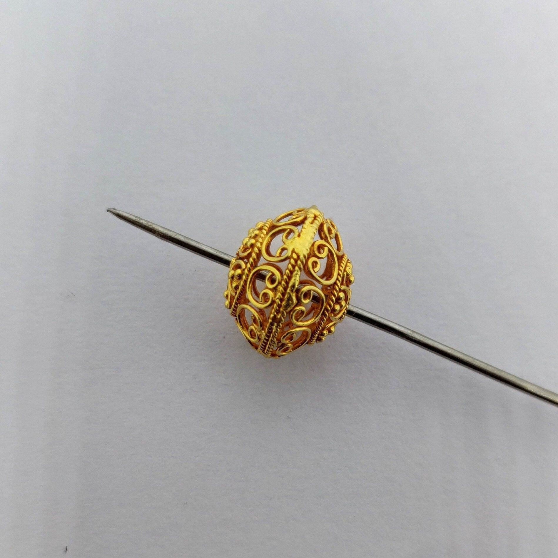 18k Solid Yellow Gold Antique Round Beads 12x14mm - Kanika Creations