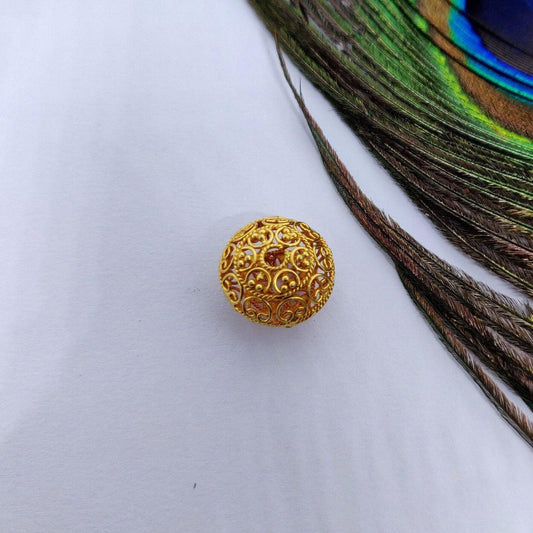 18k Solid Yellow Gold Antique Round Beads 12x14mm - Kanika Creations