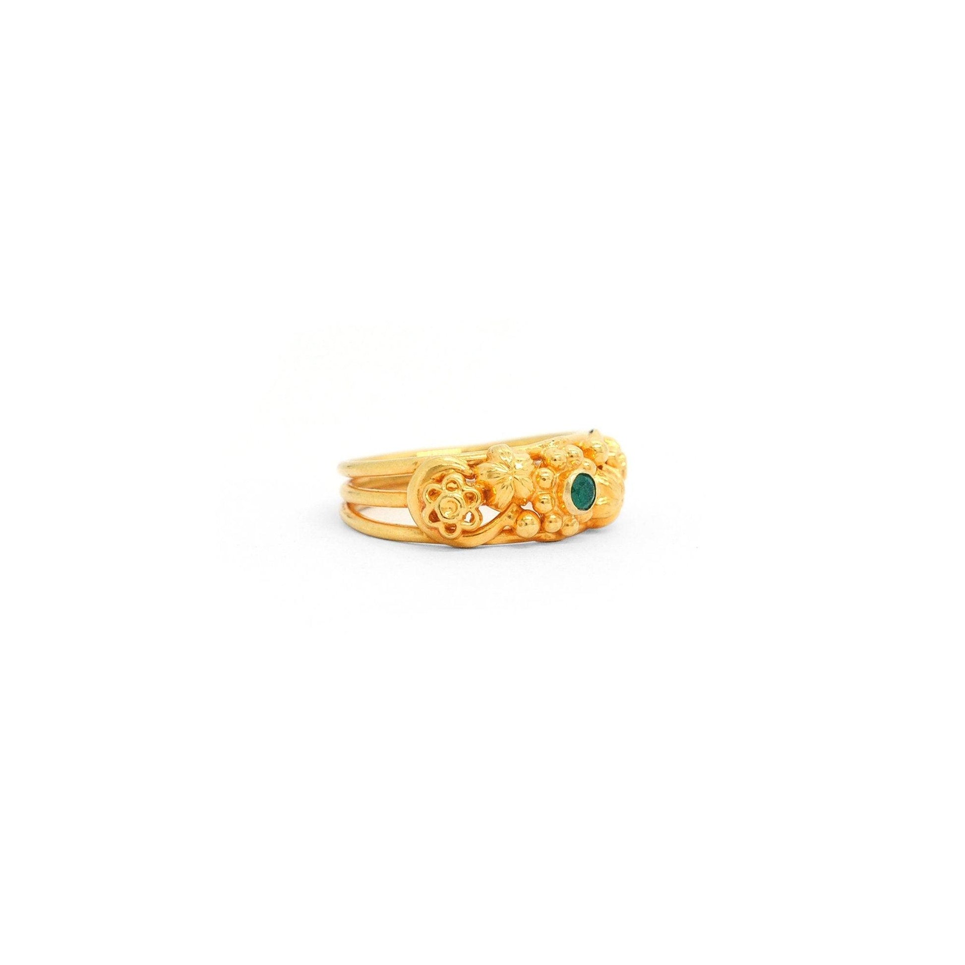 18k Solid Yellow Gold Emerald Victorian Ring 5 US - Kanika Creations