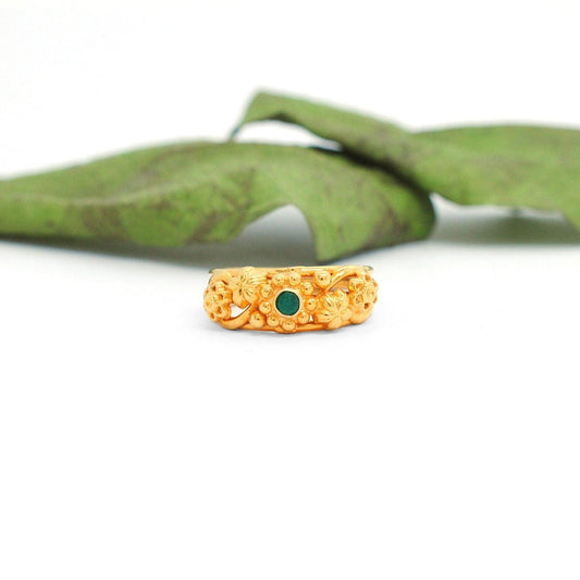 18k Solid Yellow Gold Emerald Victorian Ring 5 US - Kanika Creations