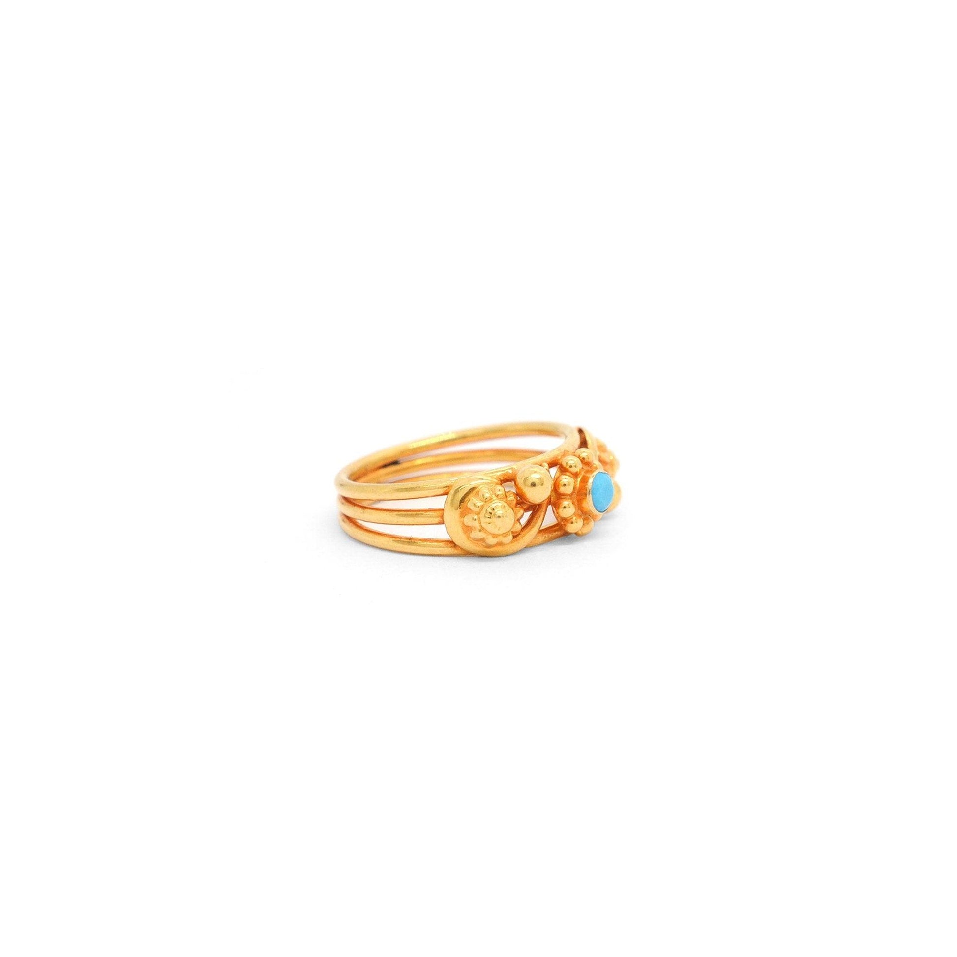 18k Solid Yellow Gold Antique Flower Ring 6 US - Kanika Creations