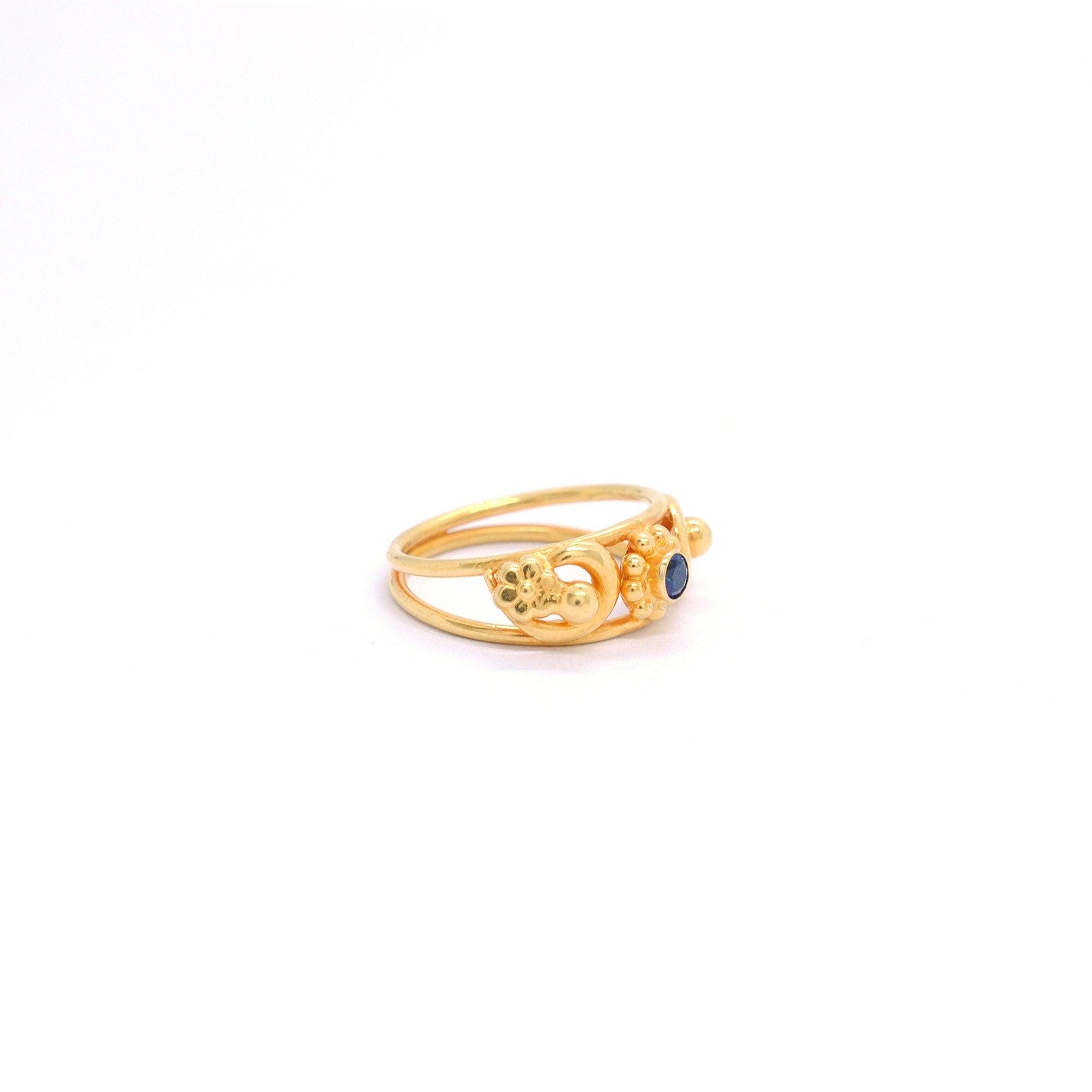 18k Solid Yellow Gold Stone Studded Flower Ring 5.5 US - Kanika Creations