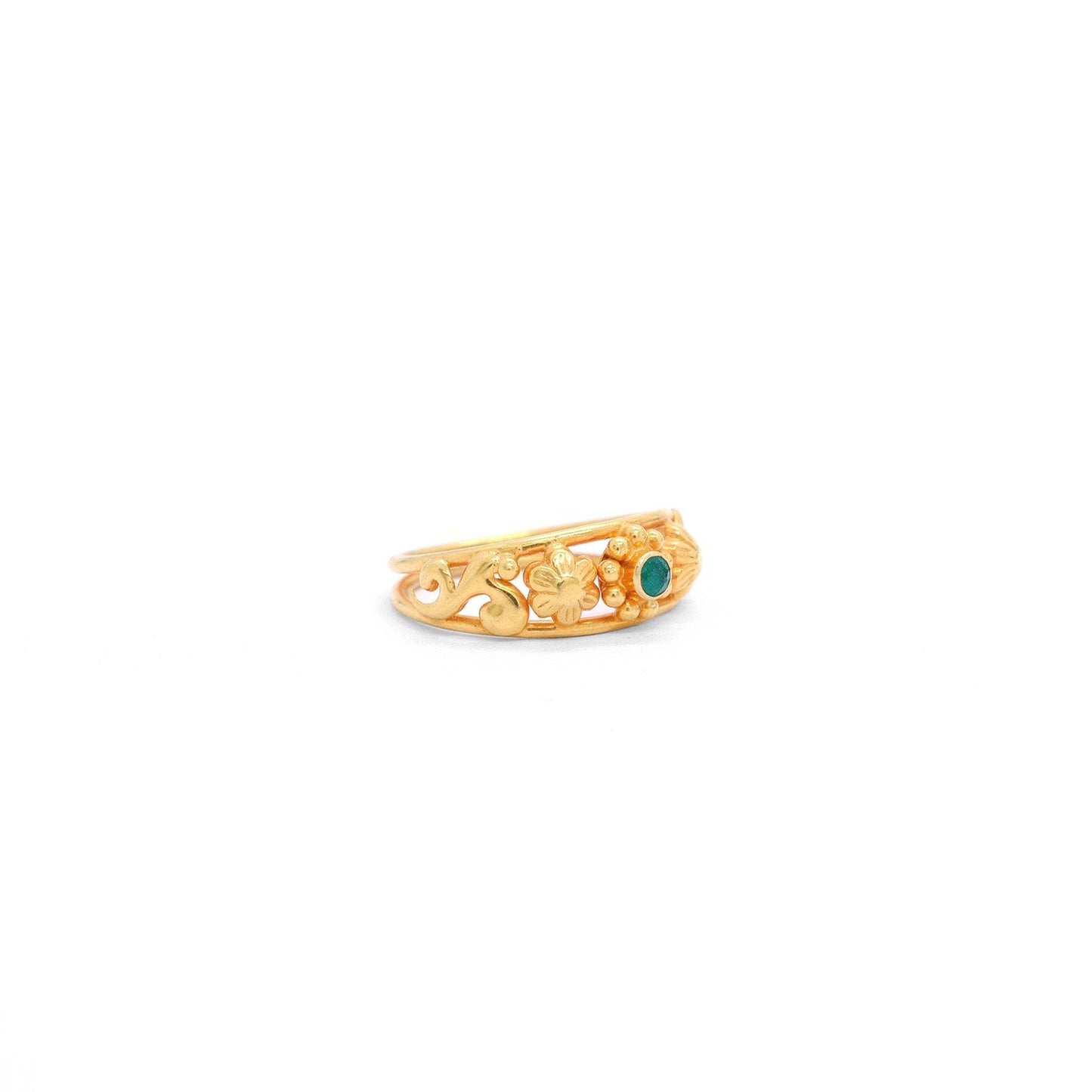 18k Solid Yellow Gold Floral Victorian Ring 7 US - Kanika Creations