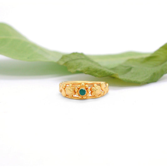 18k Solid Yellow Gold Floral Victorian Ring 7 US - Kanika Creations