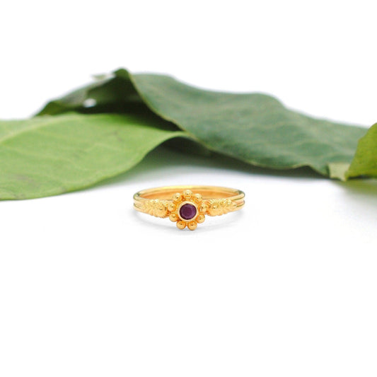 18k Solid Yellow Gold Floral Statement Ring 5.5 US - Kanika Creations