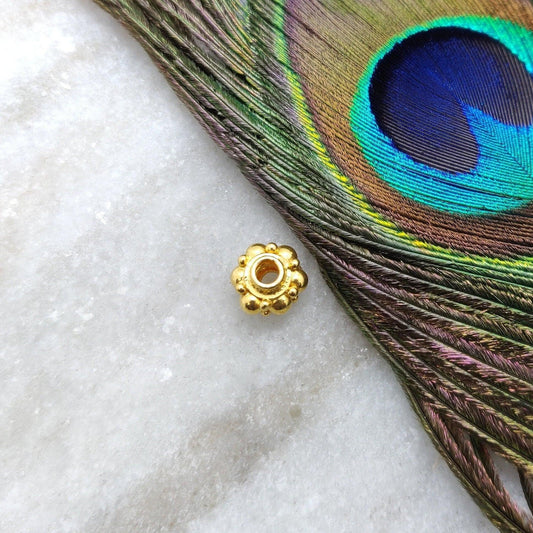 18k Solid Yellow Gold Wheel Spacer Beads 9x6mm - Kanika Creations